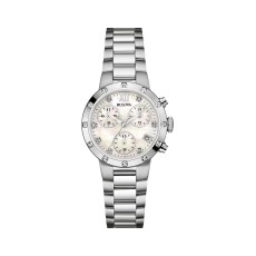 BULOVA LADIES STAINLESS STEEL WATCH, WHITE MOTHER-OF-PEARL DIAL