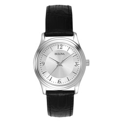Bulova ladies black leather strap watch
